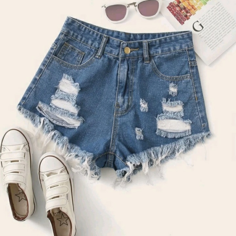 Raw Hem Ripped Denim Shorts